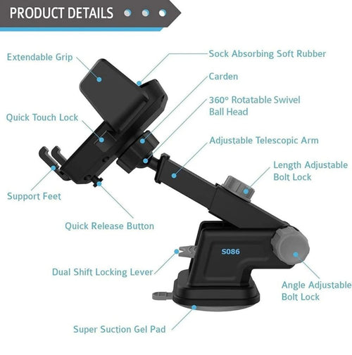 Universal Car Mobile Holder | Strong Suction Cup| 360 Rotable Sashboard & Windsheild Mount
